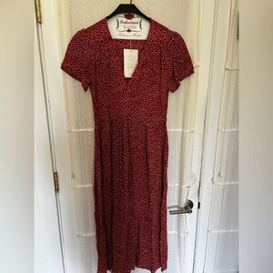 Christy Dawn Red Floral Simple Dawn Wrap Midi Dress NWT Small